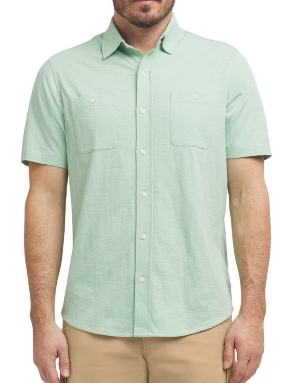 NEW Chaps Mens Seacoast Wash Knit Button Down Shirt Mint Green Short Sleeve